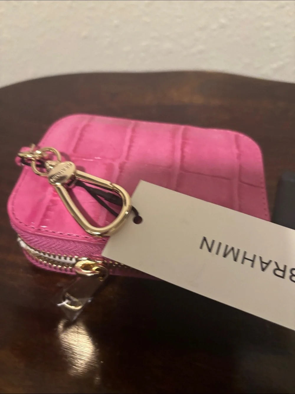 Brahmin Magenta Croc-Embossed Key Pouch with Gold Hardware
